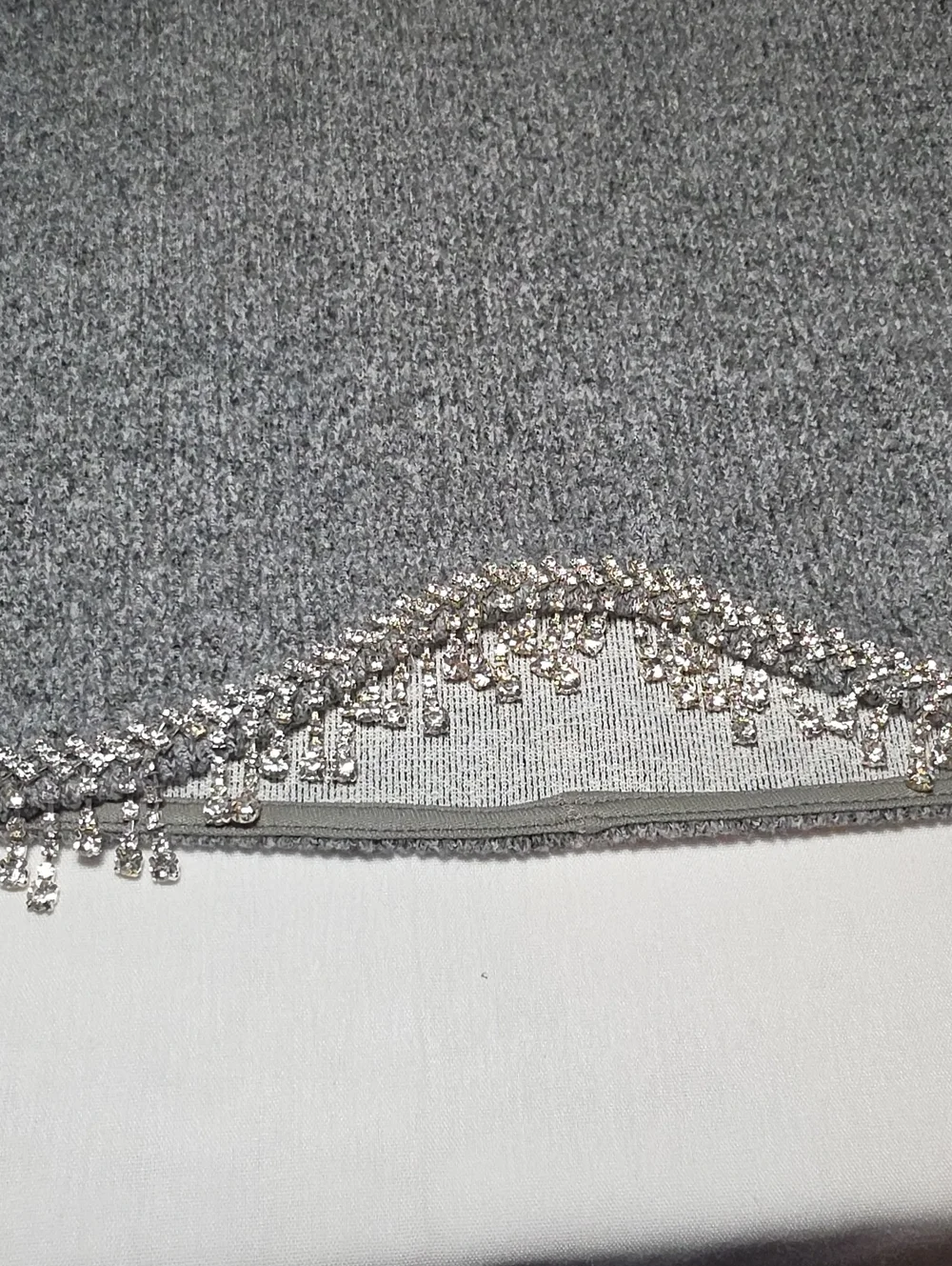 Zara Gray Cropped Gray Sweater Top with Rhinstone Front Hem Size Medium